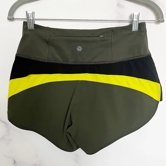 Athleta Running Free Shorts 3.5” Green Yellow Colorblock - Picture 5 of 10